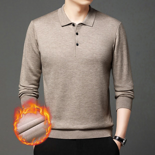 Autumn and Winter Men's Sheep Sweater Men's Lapel Middle-aged Business Casual fleece-lined Loose Base Knitted Warm Cross-border