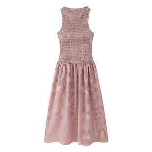 2025 Spring New Products European and American Cross-border Women's Wear Temperament Fashion Sleeveless Plaid Midi dress w028 6693