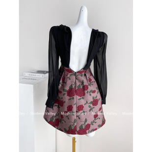 Ruffled High Waist Jacquard Dress Spring New Long Sleeve Chiffon Short Dress French Court Style Elegant Princess Dress