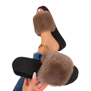 2025 New Style Simple Internet Celebrity Thick Bottom All-match Mao Mao Mao Slippers Four Seasons Casual Home Flat Bottom Comfortable Foam Slippers