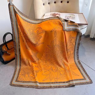 New 90 Square Scarf Printed Autumn and Winter New Scarf Scarf Temperament All-match Silk Scarf Square Scarf Dual-purpose Shawl Outer Wear