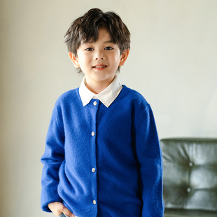 Autumn and Winter New Pure Wool Knitted Cardigan for Boys and Girls Wool Buckle Sweater Solid Color Knitted Coat Base Top