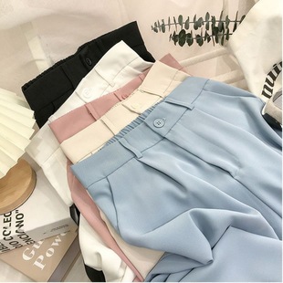 Women's Korean Style Pants for Spring and Summer 2024 New High Waist Slimming Straight Leg Pants Loose Cropped Casual Pipe Pants