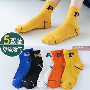 Children's Socks Boys and Children Students Autumn and Winter New Youth Sports Style Cotton Letter Sports Fashionable Socks Mid-tube Socks