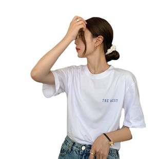 Cotton Printed Summer Loose Short-sleeved T-shirt Schoolgirl Letters Front and Back Printed Couple's INS Top Women's Top