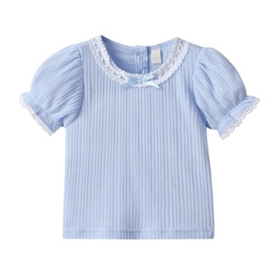 Girls' New Fashion Two-piece Set for Baby Girls Summer Western Style Cute T-shirt Children's Korean Lace Shorts