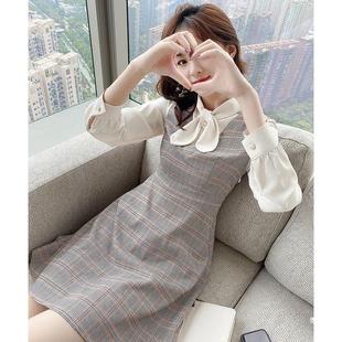 Small dress women's spring and autumn French check 2024 spring long sleeve new temperament retro waist wholesale