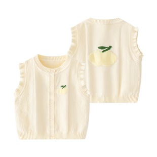 Baby Vest Spring New Knitted Vest Baby Girl's Sweater Waistcoat Spring and Autumn Outfit Girl's Top
