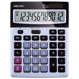 Deli Stationery 1654 Dual Power Calculator Solar Computer Finance 12 Digit Large Screen with Battery