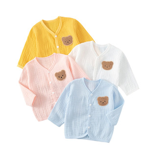 Baby Clothes Summer Thin Cotton Long Sleeve Gauze Cardigan for Boys and Girls Air-conditioning Clothes Pajamas Summer Clothes Baby's Top