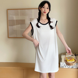Modal Nightgown Women's Summer New Nightgown with Chest Pad Sleeveless Vest Mid-Length Nightgown Home Wear Outer Wear Thin