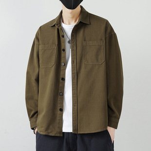 Autumn 2023 Men's Shirt Jacket Overalls Men's Shirt Hong Kong-style Loose Casual New Retro Pure Cotton Shirt