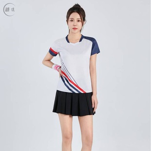 Quick-drying Breathable Badminton Clothing suit V-neck Men's and Women's Summer Short-sleeved T-shirt Competition Volleyball Table Tennis Clothing Volleyball Dress