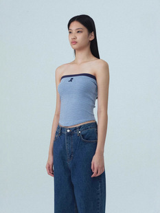 In-Stock Korean Restandrecreation Color-Block Striped Tube Top Women Rr Wrap Short Top Summer