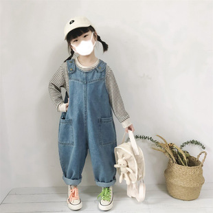 Korean Children's Denim Overalls Spring and Autumn New Arrival Fashionable Loose Casual Western Style Jumpsuit Trendy 52039 for Boys and Girls
