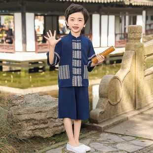 Дети 2024 Новый Hanfu Мальчик с короткими рукавами