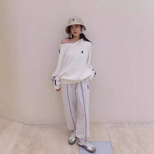 Spot Real Shot 24 Autum New Letter Printed Casual Topstitch Pants Straight Leg Women's Wide Leg Pants