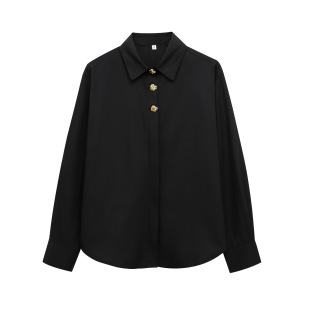 2025 French-Style Shirt Spring New Gold Button Niche Design Long-Sleeve European and American Style Long-Sleeve Top with a Turn-Down Collar