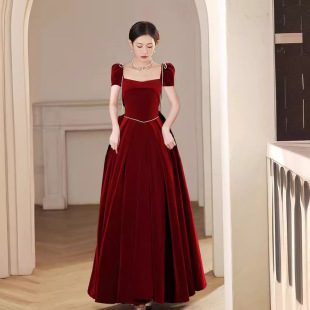 TOAST clothing wine red velvet bride on the run princess new high-grade engagement wedding evening dress small Autumn