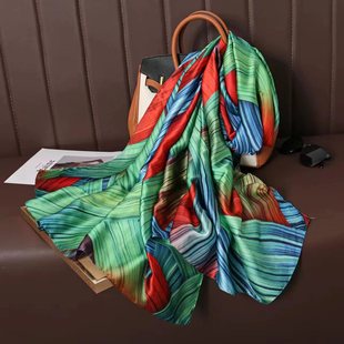 Fashion Silk Scarf Women's Summer Sunscreen Fashion Western Style Beach Scarf Women's Holiday Shawl Air Conditioning Scarf External Scarf