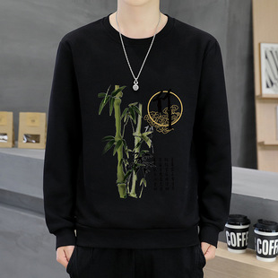 Crewneck Long Sleeve Sweater Men's Spring and Autumn Trendy Brand Ins National Trendy Outfit 2024 New Men's Crewneck Casual Base Shirt T