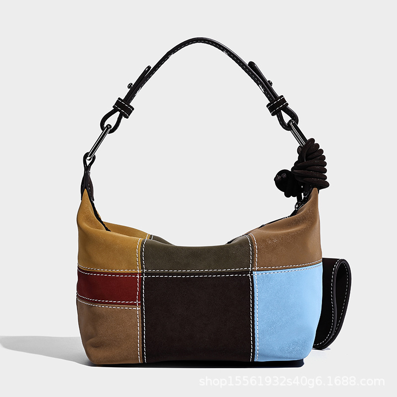 Korean style retro color patchwork casual minimalist handbag for women, 2026 new trendy crossbody bag.