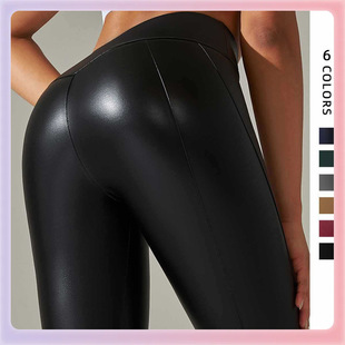 ✅ In-Stock New Cross-Border Amazon Shiny Leather Patchwork Leather Pants Sexy Elastic Tight High-Waisted Cropped Pants