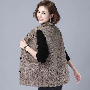加厚中年妈妈女仿羊羔绒马甲大码背心2024秋冬装新款洋气坎肩外套