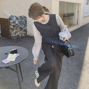 Real shot old money style suit vest suit women's spring and autumn 2025 new wide leg pants three-piece set ootd super fire reduction