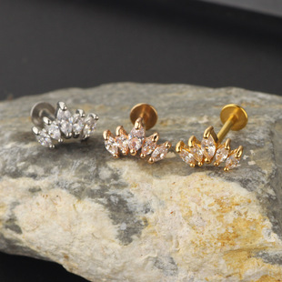 Zircon Fashion Stainless Steel Women's Ear Nail Screw Earrings Puncture Jewelry Earrings Lip Nail Lip Ring Human Body Puncture