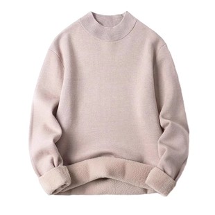 fleece-lined Thickened Soft Warm One-piece Velvet Half Turtleneck Sweater Men's Slim-fit Solid Color Pullover Knitted Base Shirt for Men