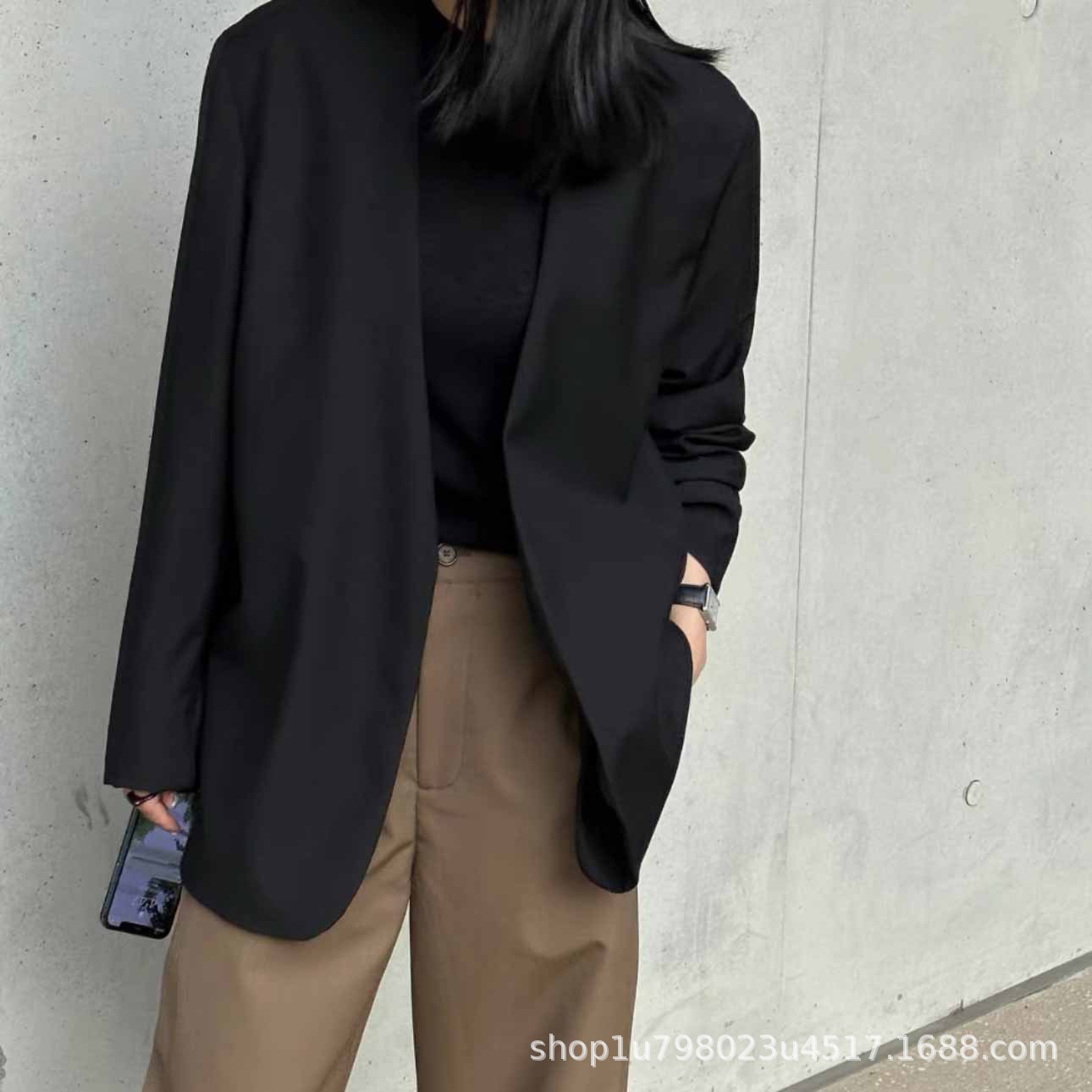 MM6 Margiela 스타일 칼라리스 모든 것을 포함하는 양모 세트 미니멀리스트 디자인 감각 느슨한 캐주얼 남성 및 여성 자켓