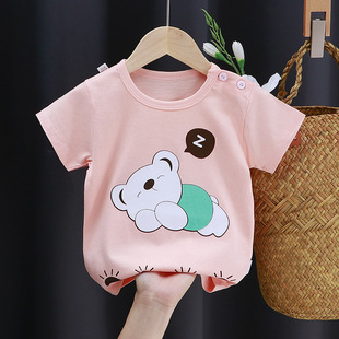 Class A Pure Cotton Children's Wear Short-sleeved T-shirt Girls' Infant Summer Pure Color Cotton Printed Short-sleeved 100 Children's Class A T-shirt