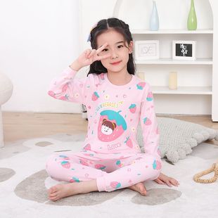Girls' autumn clothes long pants cotton sweater spring and autumn medium and large Children Baby underwear suit full cotton pajamas hair generation