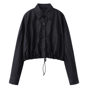 2025 spring new women's fashion solid color short loose silhouette long sleeve blouse shirt top 50311097