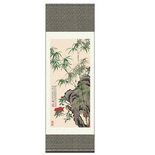 Chinese-style non-heritage cultural and creative silk-brokered flowers and birds figure silk scroll painting abroad to send foreigners business and foreign affairs gifts