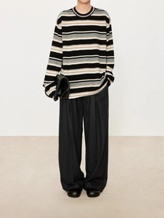 Retro Color Multicolor Color Stripe Slub Wool Plush Thickened Ken Bean Same Style Slip Shape Sweater 24X465