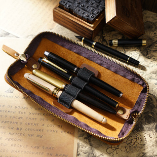 Cross-border Simple Cowhide Zipper Pencil Case Men's Pen Protective Case Mini Small Portable Stationery Bag Female Student Storage