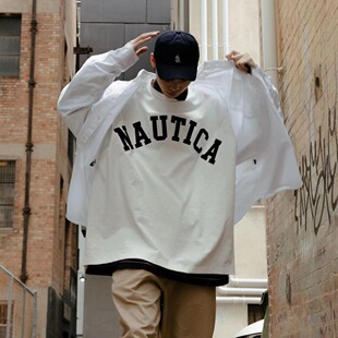 NAUTICA Japanese Embroidered Large Logo Loose Casual Cotton Short-sleeved T-shirt cityboy Pullover Fashion Half Sleeve