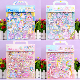 Wholesale large dress-up girl Sticky Stickers baby princess stickers children cartoon bubble stickers foam dressing stickers