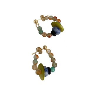 New Chinese Niche Design Natural Stone Beaded 925 Earrings for Women Retro "Sky Blue Smoky Rain"