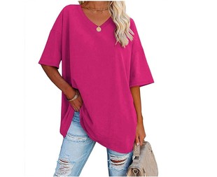 2022 Amazon Cross-border Europe and America Large Size Women's Summer New Solid Color Loose Short-sleeved V-neck T-shirt Women's Top
