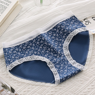 Japanese new girl's underwear printed sweet lace edge thread mid-waist small floral simple sheath underwear wholesale