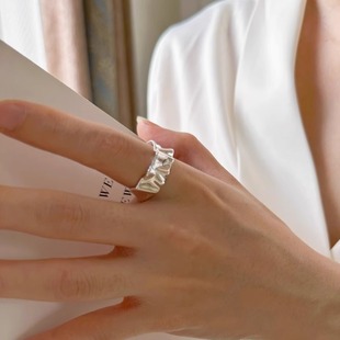 Unique irregular ring women's simple all-match temperament concave-convex fold opening adjustable ring wholesale tide