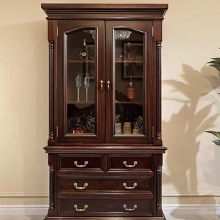 American country solid wood double door wine cabinet living room multi-function storage cupboard high-end Roman column drawer locker