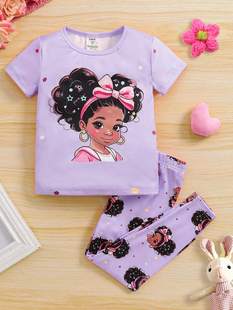 Cross-border Girls' Crewneck Short-sleeved Home Clothes T-shirt Trousers suit Summer Western Style Children's Cartoon Mickey Mouse Print