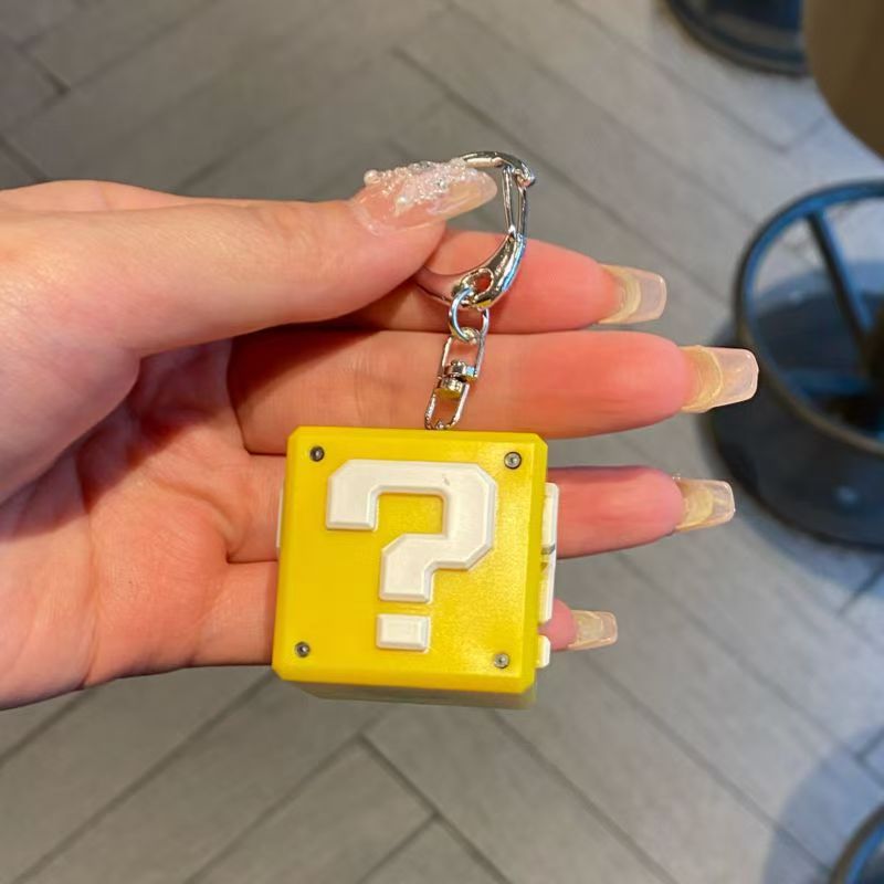 Mario question mark sound key chain pendant decompression toy trinket box key chain sound gold coin sound effect