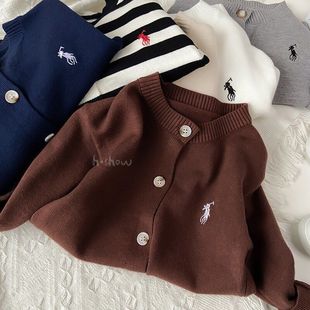 [In stock] boys' and girls' winter striped cardigan children's sweater coat 2024 spring and autumn baby round neck