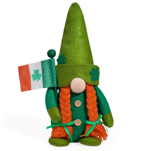 Cross-border Irish Patrick's Day Faceless Figure Decorative Creative Green Leaf Midget Rudolph Window Decoration