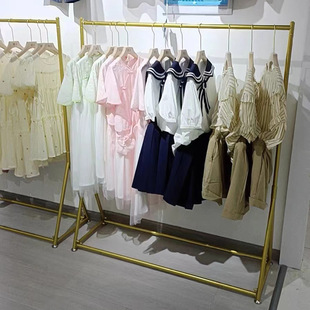 Clothing Store Hangers Internet Celebrant Women's Clothing Store Shelf Floor-to-Floor Clothing Nakajima Display Rack Golden Clothes Hanging Rack